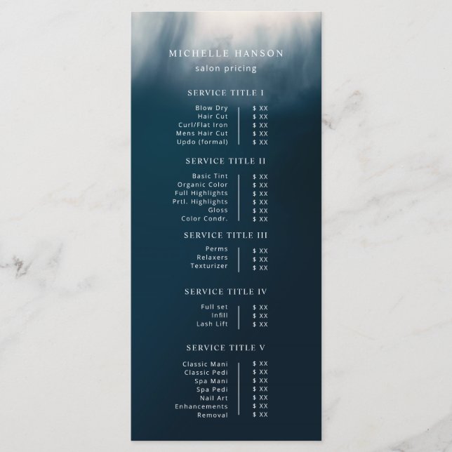 Pris lista med enkel minimal Abstrakt för foto-blå Meny (Framsida)