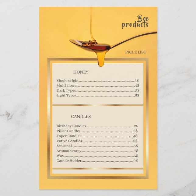 Pris lista över biprodukter Honungsljus Golden Ram (Framsida)