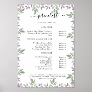 Pris lista över botaniska saloner Poster