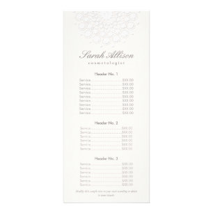 Pris lista över elegant White Salon och Spa Reklamkort