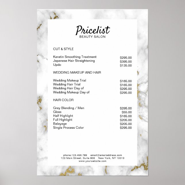 Pris lista över eleganter Poster (Framsidan)