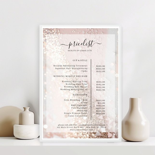 Pris lista över glitter Salon Poster (Glitter Salon Price List Poster)