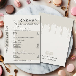 Pris lista över grått-drivtypografi på menyn Baker Meny