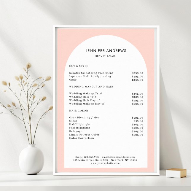 Pris lista över  lågstensfärgad  salong poster (Modern Minimal Arch Blue Salon Price List. Prints & Instant Download Available.)