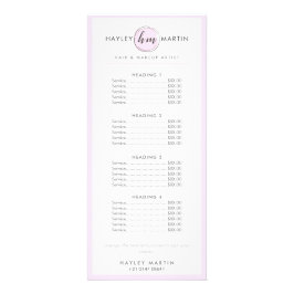 Pris lista över makeup Artist Beauty Salon Elegant Reklamkort