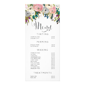 Pris lista över målad Blommigt Salon Stylist-meny Reklamkort