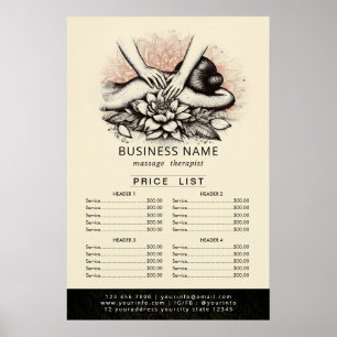 Pris lista över massterapi Lagningshand Energy Spa Poster
