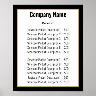 Pris lista över minimalistisk svartvit Guld-mall Poster