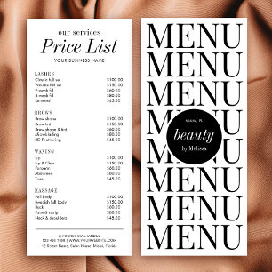 Pris lista över minimalistiska salonitjänster för reklamkort