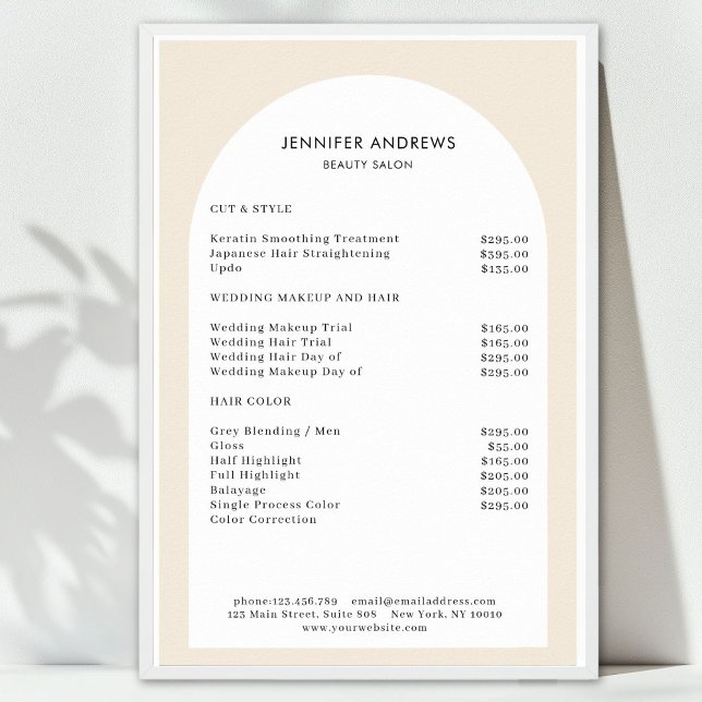 Pris lista över  minimiersättning för båge poster (Modern Minimal Arch Beige White Salon Price List. Prints & Instant Download Available.)