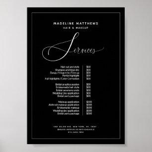 Pris lista över modern kalligrafi, svart vit salon poster