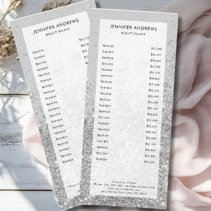 Pris lista över modern Silver Glitter Salon Reklamkort