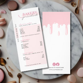Pris lista över rosa-drivmeny för bakverk reklamkort