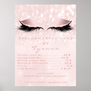 Pris lista över rosa Girly Makeup Öga Lash Extensi Poster
