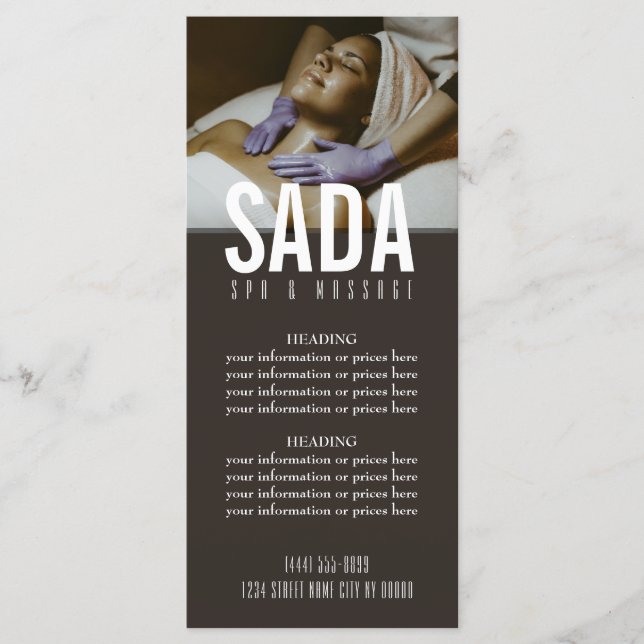 Pris lista över spa Salon-massage-meny Meny (Framsida)