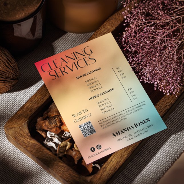 Pris lista över städning Holografisk övertoning fö Flygblad (Cleaning Services Holographic Gradient Price List Flyer)
