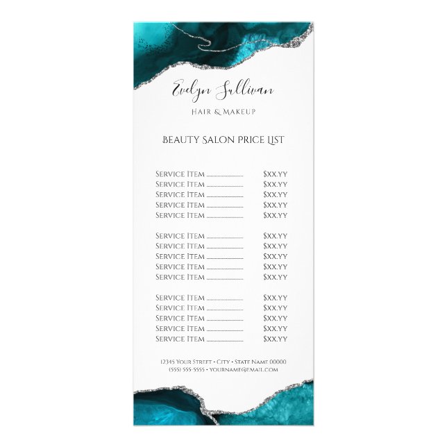 pris lista över vattenfärgsteal-agate reklamkort (Framsidan)
