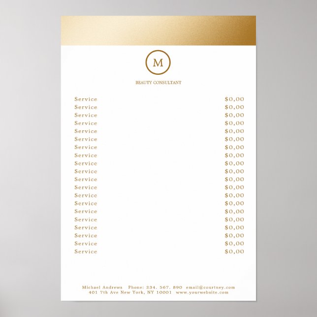 Pris lista över vita Guld Rand-monogrammcirkel Poster (Framsidan)