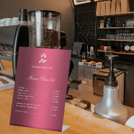 Pris lista på menyn Burgundisk elegant