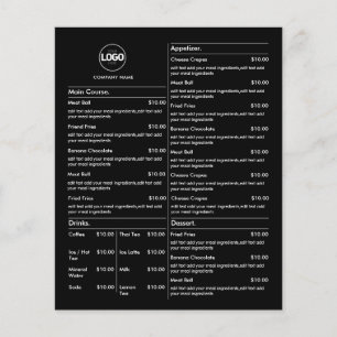 Pris lista Svart företagsmeny Modern Restaurang Flygblad