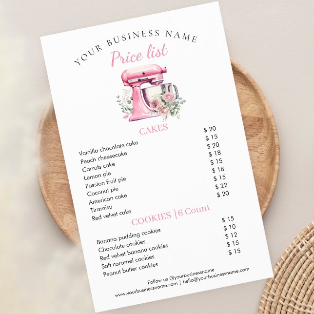 Pris listfälla för rosa Blommigt Mixer Bakery Flygblad (Skapare uppladdad)