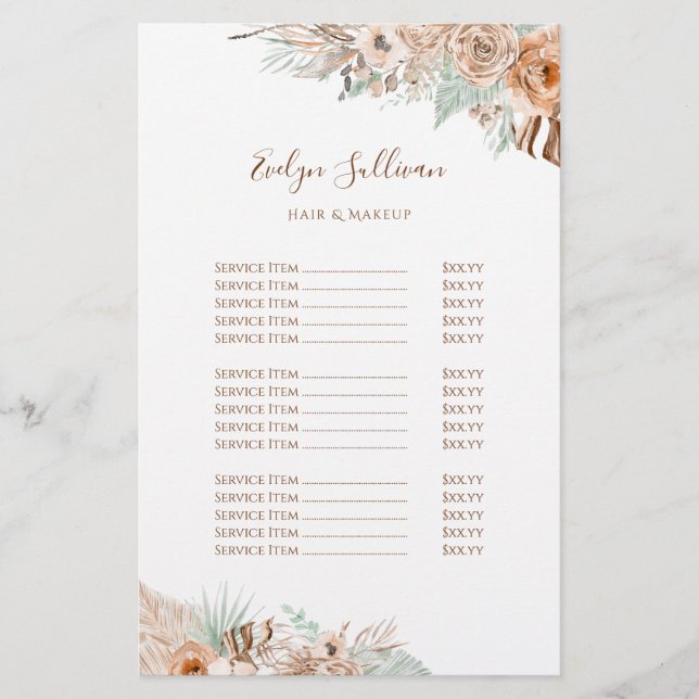 pris listflygare för tropisk beige och mynta flygblad (Framsidan)