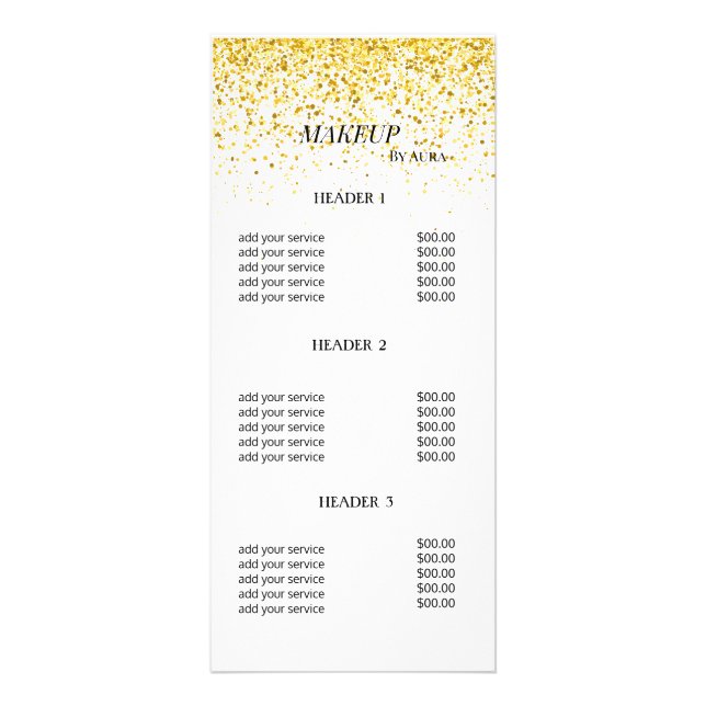 Pris listmall för chic i Guld Glitter Makeup Reklamkort (Framsidan)