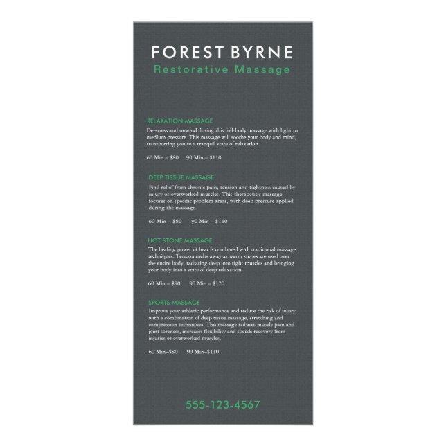 Pris listmeny för enkel Professionell Reklamkort (Framsidan)