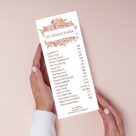 Pris listtjänst för rengöringsvita och Rosa blommo Reklamkort