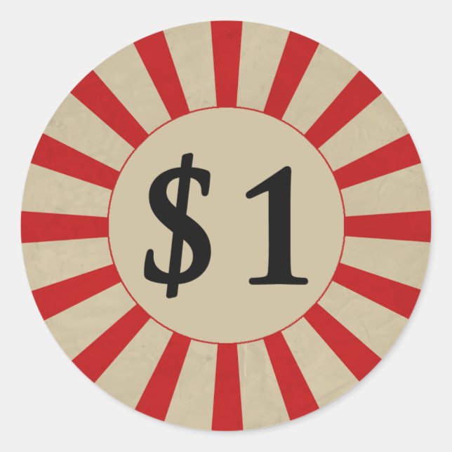 pris Märkre för $1 (dollar) Runt Klistermärke (Framsida)