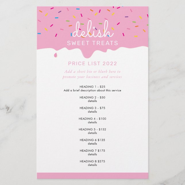 PRIS SERVICE LIST rosa frosting drip sprinkles Flygblad (Framsidan)