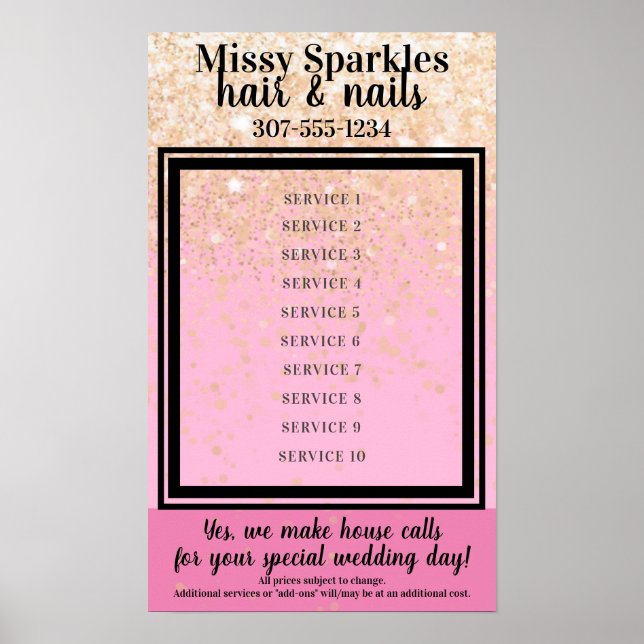 pris visning för tjänsten för salonger i anpassnin poster (Framsidan)