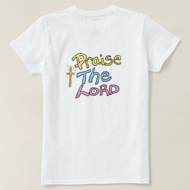‘Prisa Herren’ med Cross kristna damer  T Shirt (Design baksida)