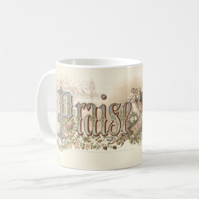 "Prisa Herren" Vintage kristen konst dämpad ton Kaffemugg (Framsida vänster)