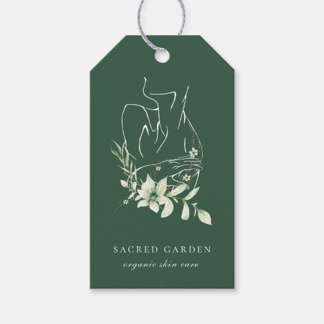 Prisa Märkre för modern konst Feminin Blommigt Grö Presentetikett (Framsidan)