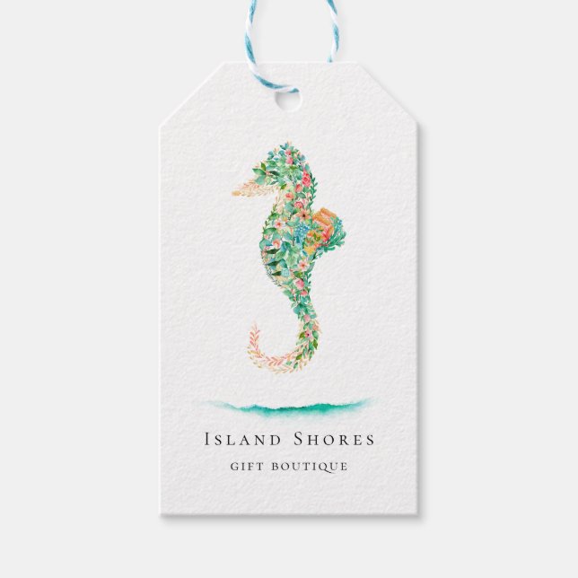 Prisa Märkre i Botaniska öns Blommigt Seahorse Presentetikett (Framsidan)