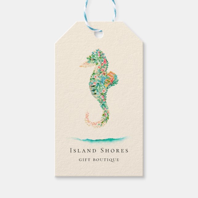 Prisa Märkre i Botaniska öns Blommigt Seahorse Presentetikett (Framsidan)