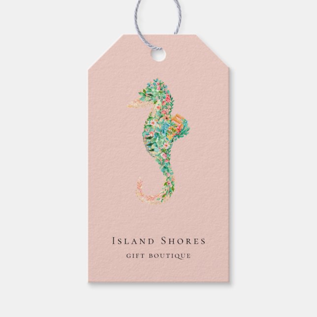 Prisa Märkre i Botaniska öns Blommigt Seahorse Presentetikett (Framsidan)