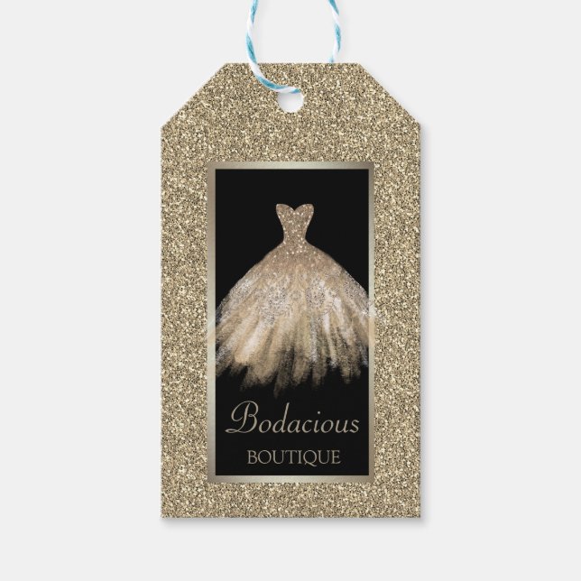 Prisa Märkre i Modern Guld Glitter Dress Presentetikett (Framsidan)
