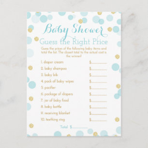 Prisa spel för Blue- och Guld Baby Shower-Höger Inbjudan Vykort