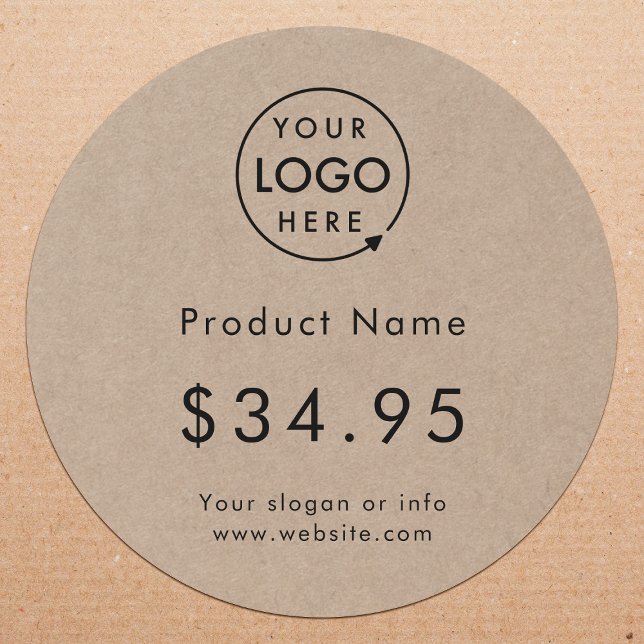 Prislapp Etikett Rulle | Business Rustik Kraft (Upload your logo to create a custom branded price tag sticker)