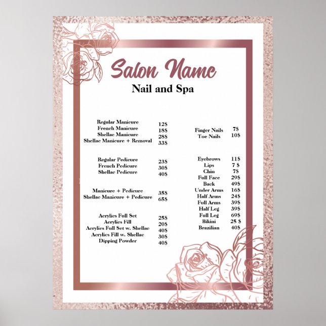 Prislista Beauty Nail Salon meny Poster (Framsidan)