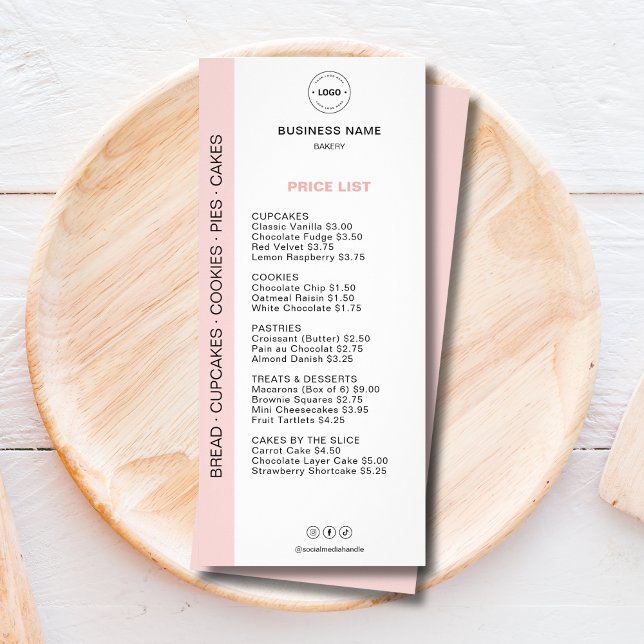 Prislista för bagerimeny reklamkort (Bakery Menu Price List)