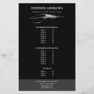 Prislista för bilvård och reparation  flygblad