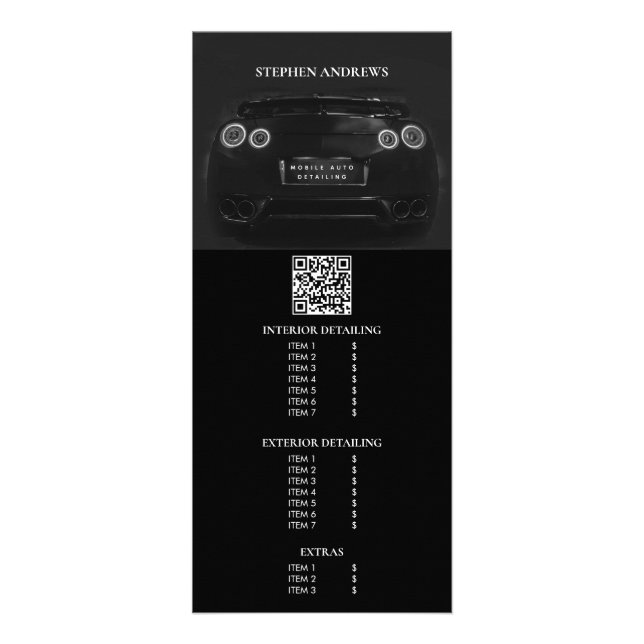 Prislista för bilvård och reparation reklamkort (Framsidan)