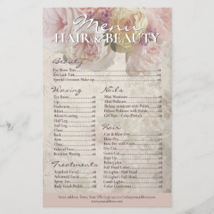 Prislista för hårskönhet vaxning naglar vintage ro flygblad