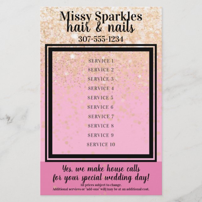 Prislista för nagelkonstnär manikyr pedikyr salong flygblad (Framsidan)