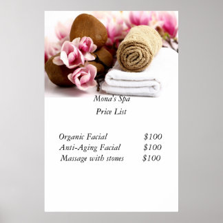 Prislista för spa poster