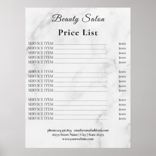 Prislista för Vintage Beauty Salon Poster