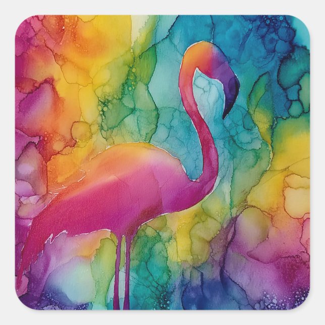 Prism Flamingo Fyrkantigt Klistermärke (Framsida)